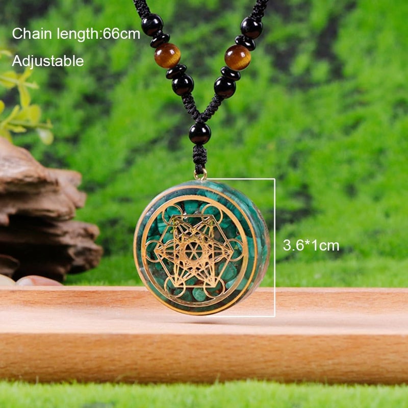 daydayup Orgonite Necklace - Sri Yantra Rotatable Pendant For Anti Stress Anxiety & Meditation - Malachite And Tiger Stone For Spiritual Healing & Positive Energy - Image 5